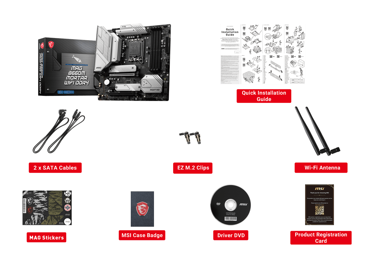 MAG B660M HARÇ WIFI DDR4 kutu içeriği